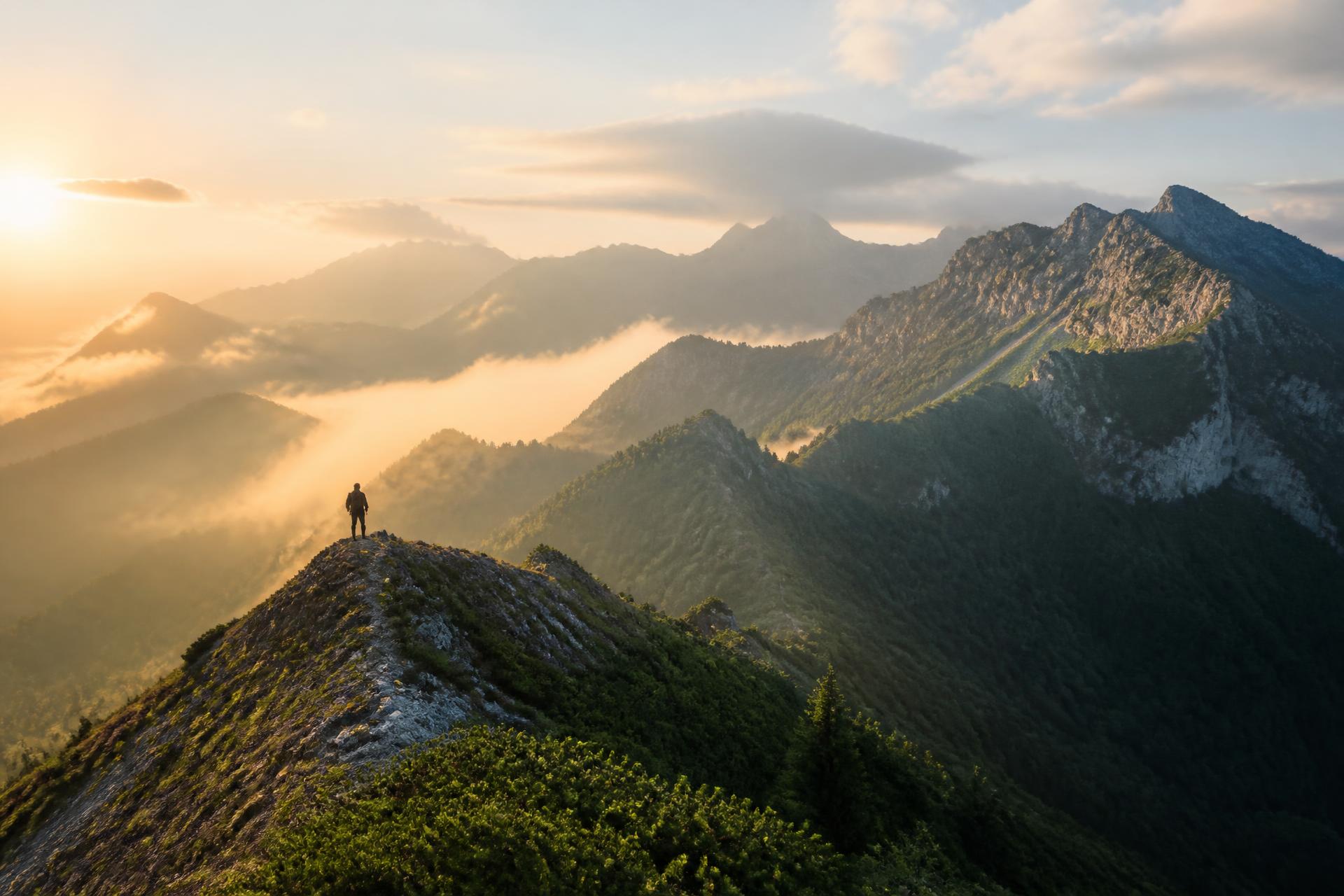 Dramatic mountain landscape at first light